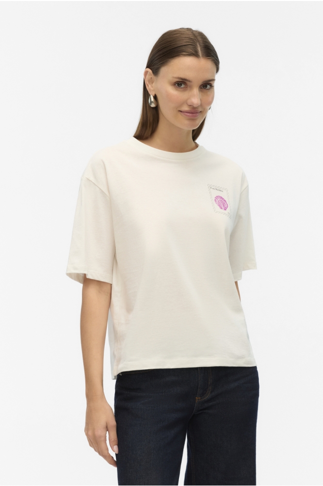 VMTRINE THILDE S/S TEE JRS EXP 10337725 CLOUD DANCER/ PINK SHELL